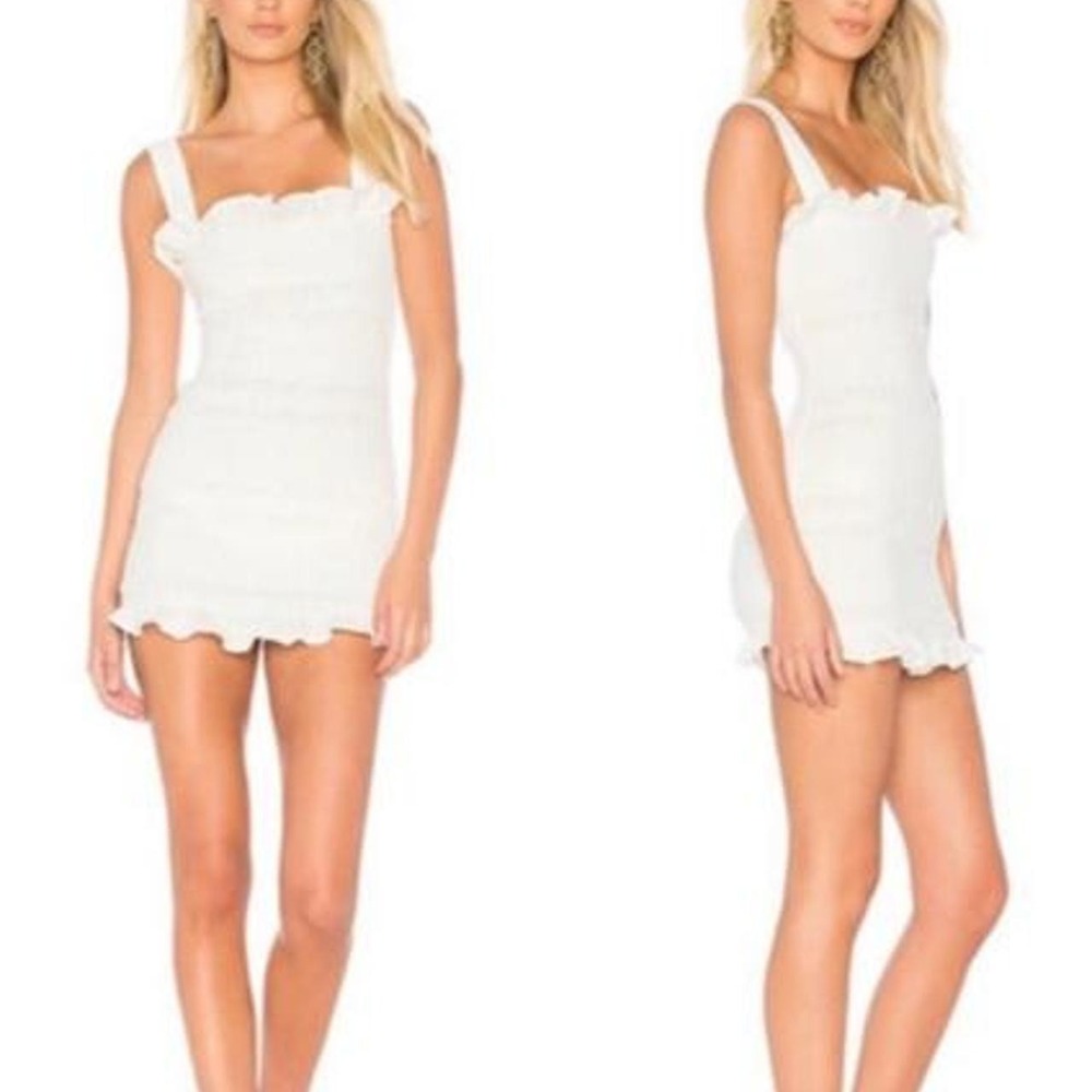 Capulet White Smocked Mini Dress Ruffle Coastal Romantic Cottagecore White